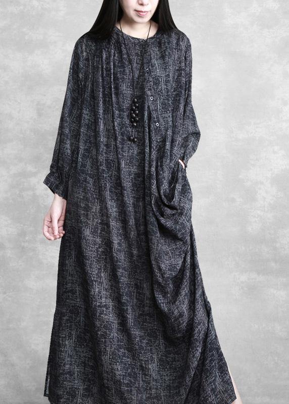 Women Dark Gray Clothes O Neck Asymmetric Maxi Dress - Omychic