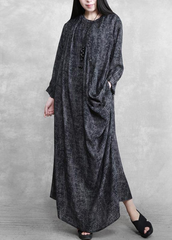 Women Dark Gray Clothes O Neck Asymmetric Maxi Dress - Omychic