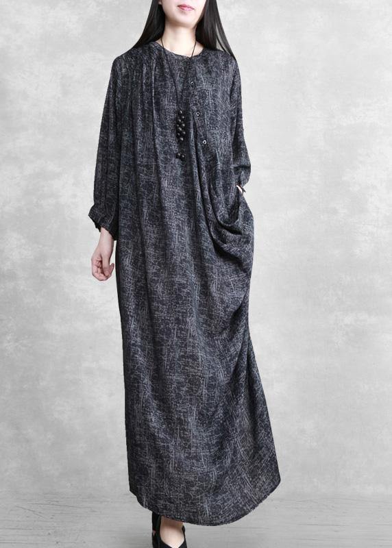 Women Dark Gray Clothes O Neck Asymmetric Maxi Dress - Omychic