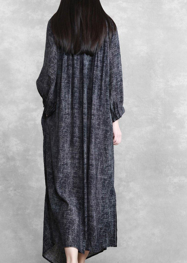 Women Dark Gray Clothes O Neck Asymmetric Maxi Dress - Omychic
