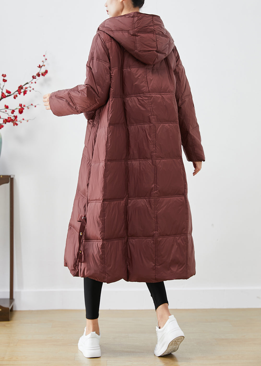 Women Dull Red Oversized Plaid Duck Down Canada Goose Jacket Winter