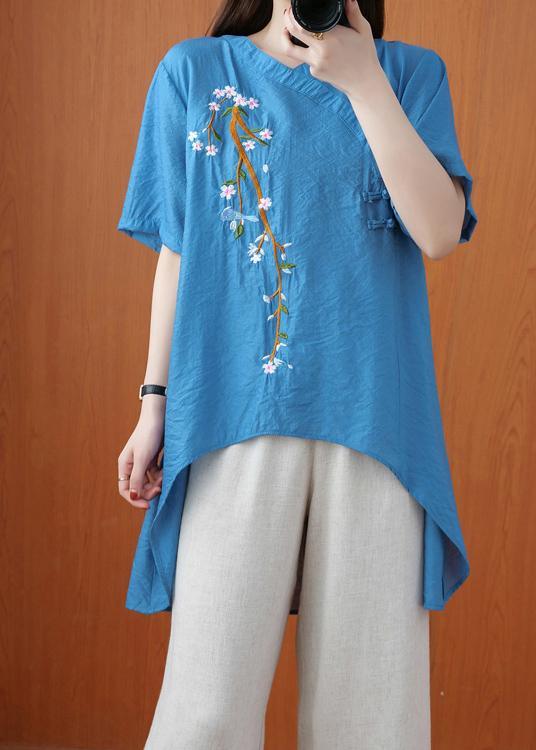 Women Embroidery Summer Top Wardrobes Blue Tops - Omychic