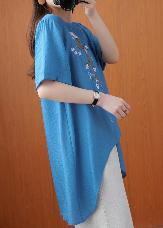 Women Embroidery Summer Top Wardrobes Blue Tops - Omychic