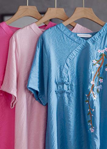 Women Embroidery Summer Top Wardrobes Blue Tops - Omychic