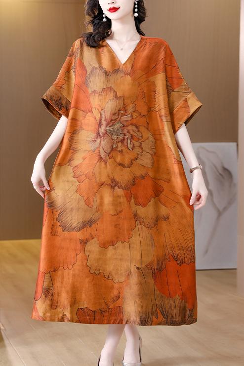 Loose Floral Silk Luxury Elegant Party Dress