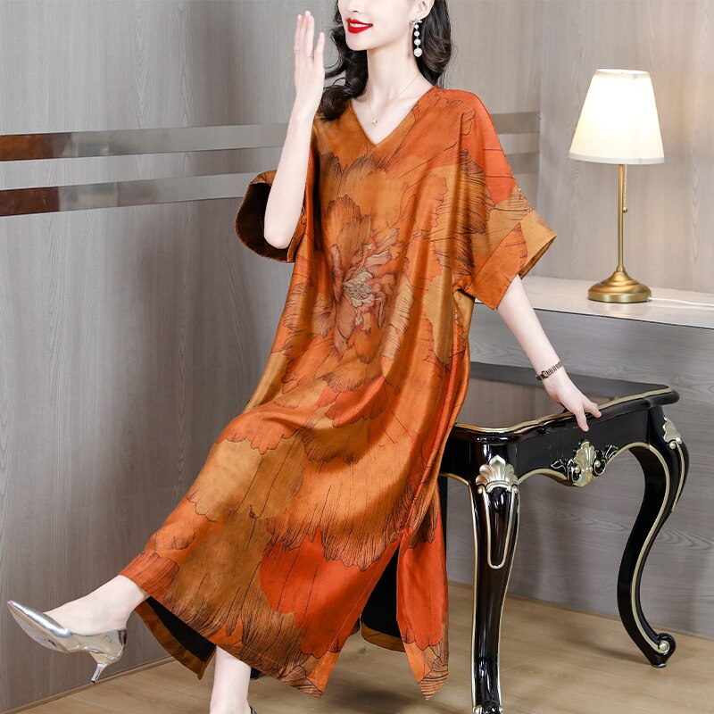 Loose Floral Silk Luxury Elegant Party Dress