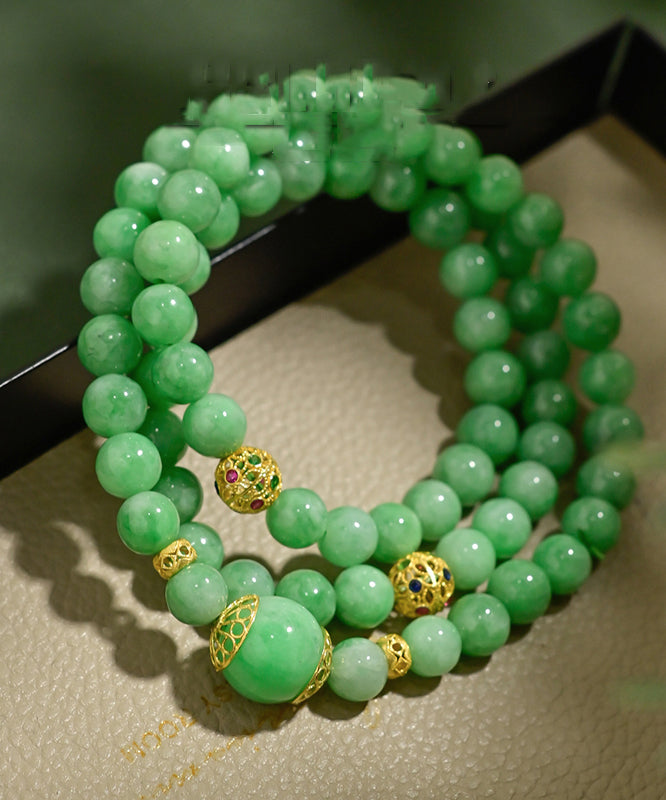 Women Green 18K Gold Jade Beading Collar Necklace