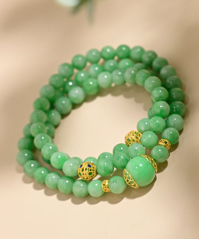 Women Green 18K Gold Jade Beading Collar Necklace