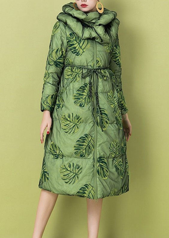 Women Green Cinched Oriental Fine Cotton Filled parka Winter