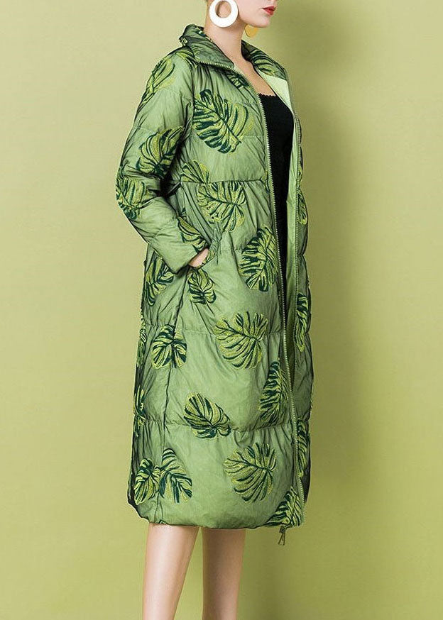 Women Green Cinched Oriental Fine Cotton Filled parka Winter