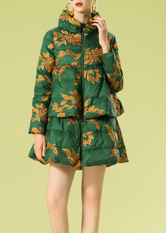 Women Green Embroideried warm Duck Down Winter Coats