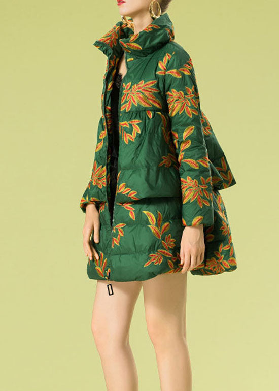 Women Green Embroideried warm Duck Down Winter Coats
