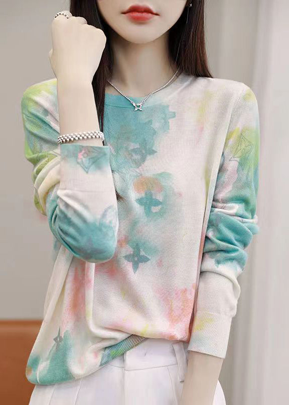 Women Green O Neck Print Silk Cotton T Shirt Spring