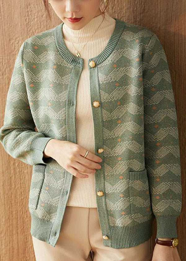 Women Green Oversized Print Woolen Coat Outwear Fall
