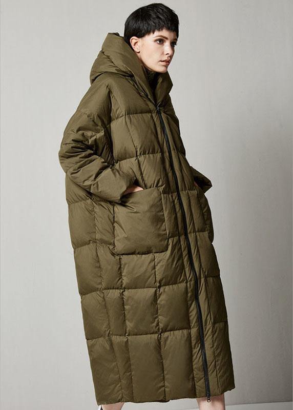 Women Grey Loose hooded long Winter Duck Down down coat - Omychic