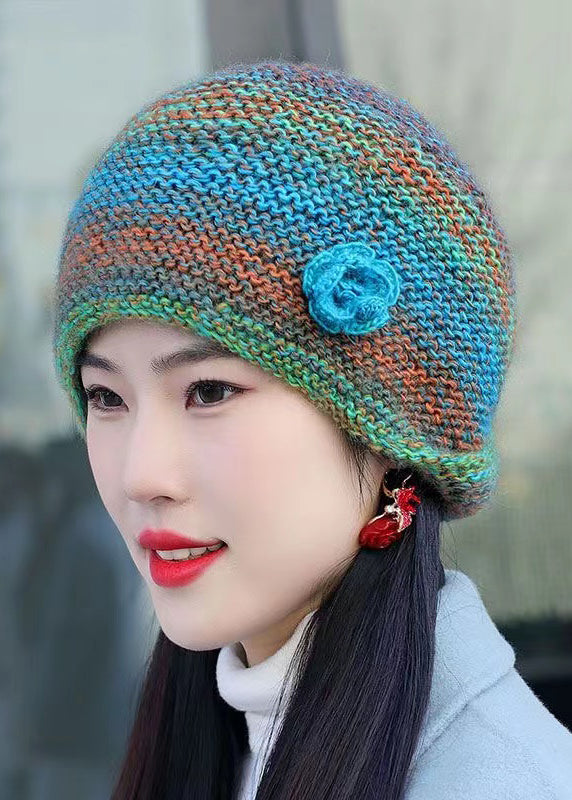 Women Handmade Peacock Blue Woolen Knit Bonnie Hat