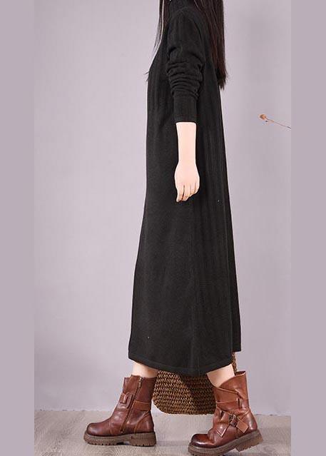 Women High Neck Spring Wardrobes Sleeve Black Robe Dress - Omychic