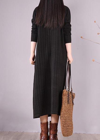 Women High Neck Spring Wardrobes Sleeve Black Robe Dress - Omychic