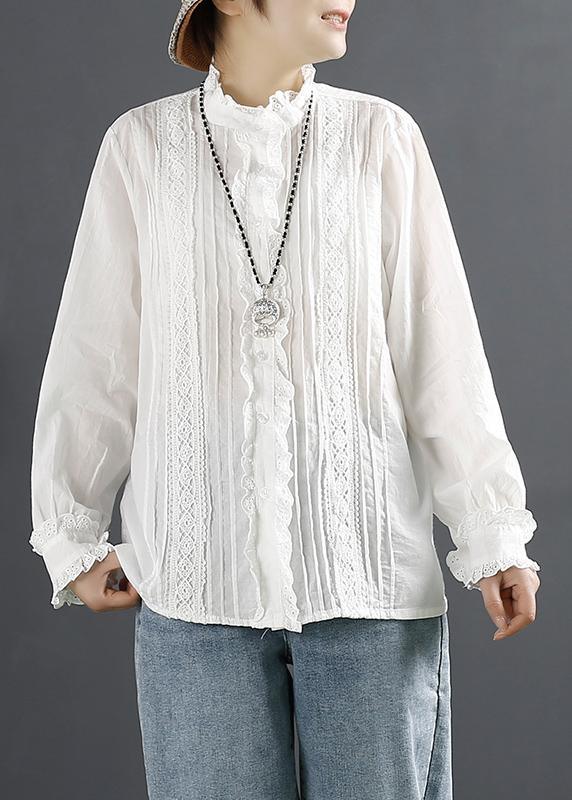 Women Hollow Out Spring Clothes Sewing White Blouse - Omychic