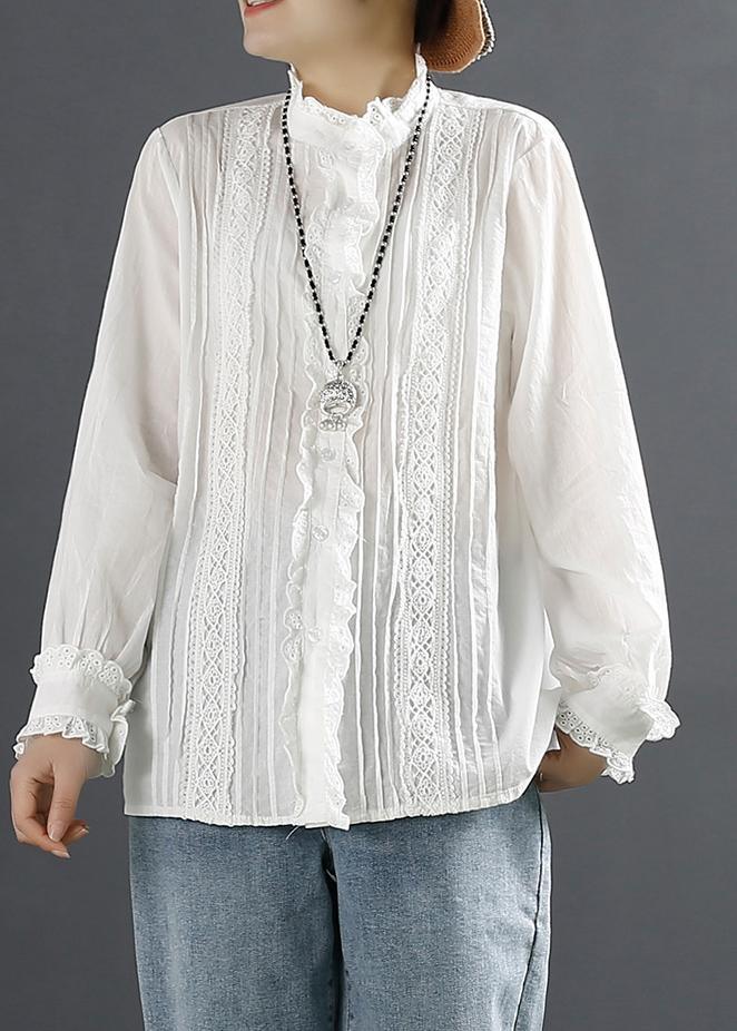 Women Hollow Out Spring Clothes Sewing White Blouse - Omychic