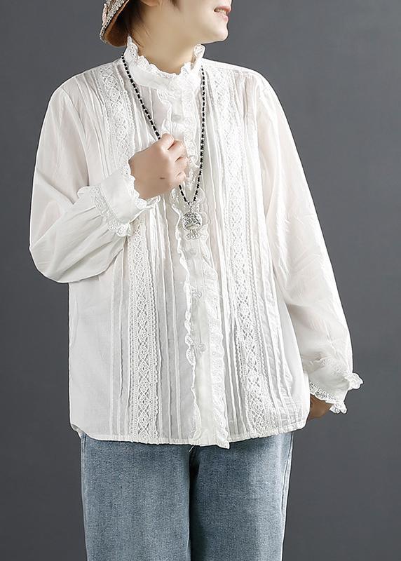 Women Hollow Out Spring Clothes Sewing White Blouse - Omychic