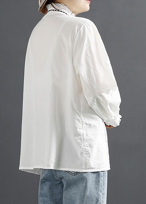 Women Hollow Out Spring Clothes Sewing White Blouse - Omychic