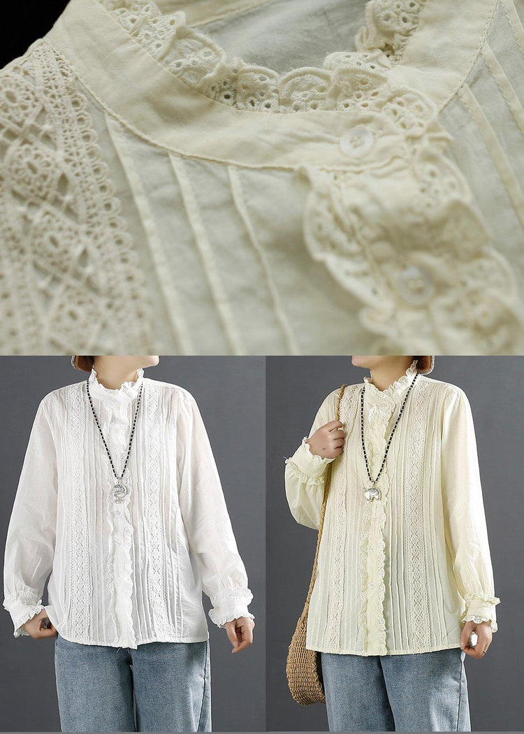 Women Hollow Out Spring Clothes Sewing White Blouse - Omychic
