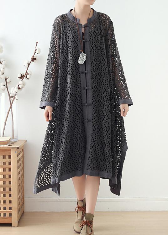 Women Hollow Out Top Quality Spring Black Loose Coat - Omychic