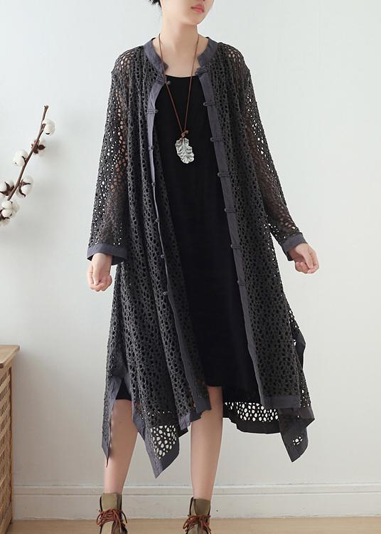 Women Hollow Out Top Quality Spring Black Loose Coat - Omychic