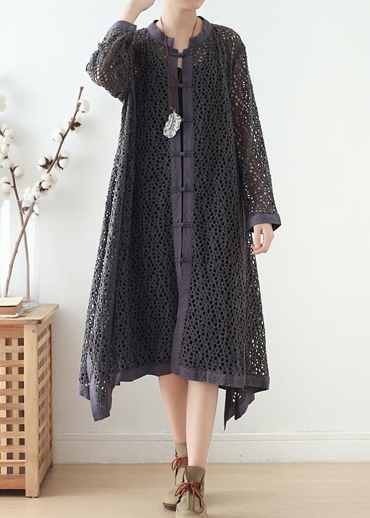 Women Hollow Out Top Quality Spring Black Loose Coat - Omychic