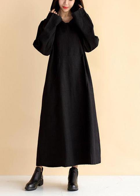 Women Hooded Pockets Spring Quilting Dresses Wardrobes Black Loose Dresses - Omychic