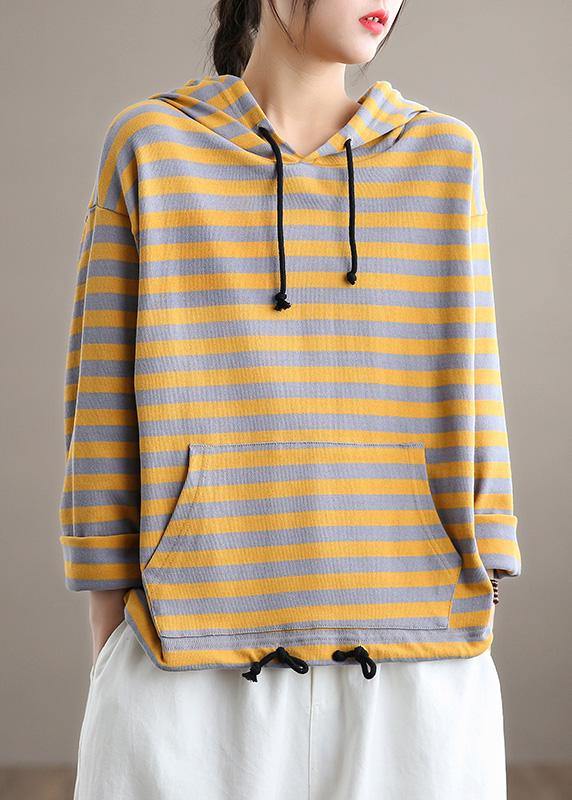 Women Hooded SpringTop Fashion Ideas Yellow Striped Top - Omychic