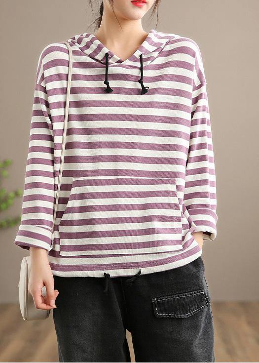 Women Hooded SpringTop Fashion Ideas Yellow Striped Top - Omychic