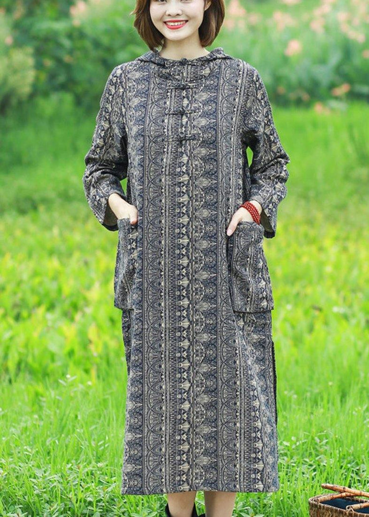 Women Hooded Spring Tunics Tutorials Print Robes Dresses - Omychic