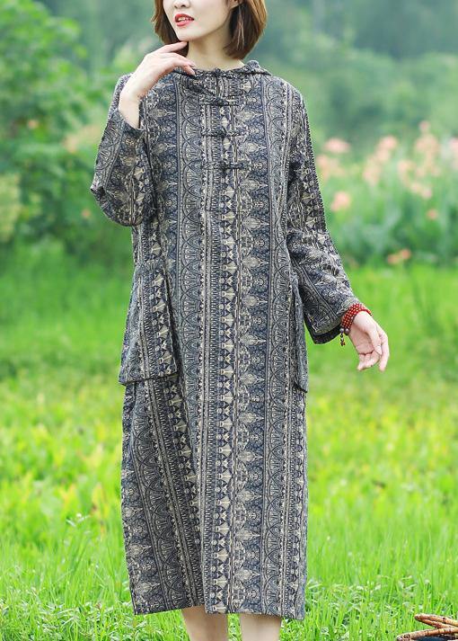 Women Hooded Spring Tunics Tutorials Print Robes Dresses - Omychic