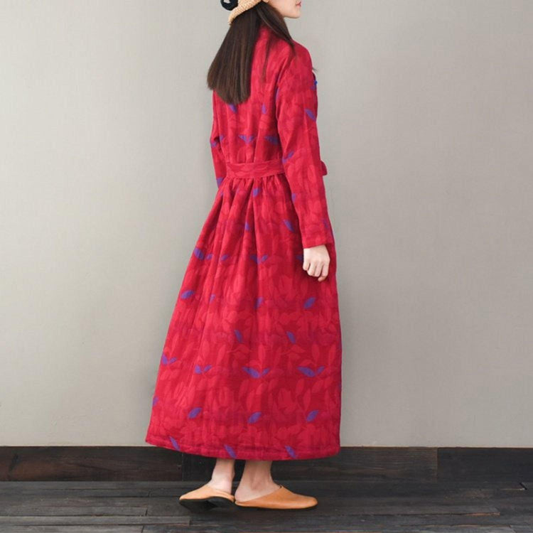 Women Jacquard cotton o neck quilting dresses Photography red Robe Dresses - Omychic