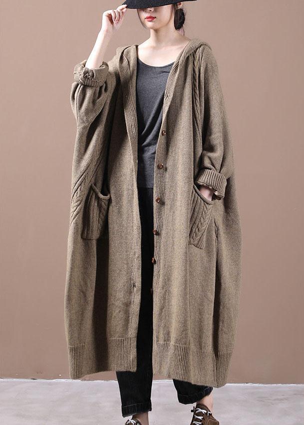 Women Khaki Button Pockets Fall Long Cardigans Coat - Omychic