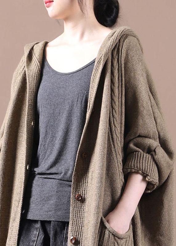 Women Khaki Button Pockets Fall Long Cardigans Coat - Omychic