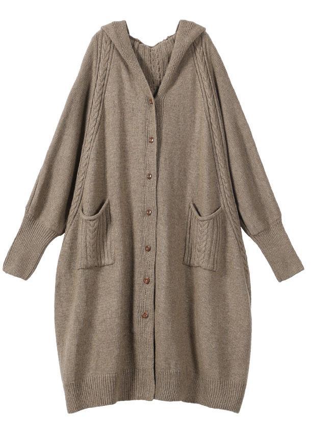 Women Khaki Button Pockets Fall Long Cardigans Coat - Omychic