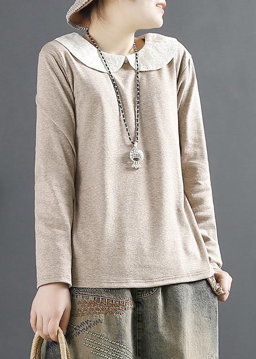 Women Khaki Elegant Lace Organic Spring Tops - Omychic