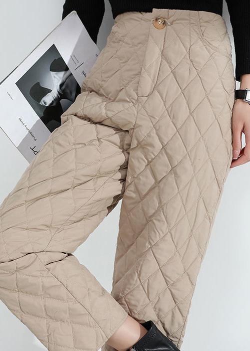 Women Khaki Pockets Warm Regular Winter Pants - Omychic