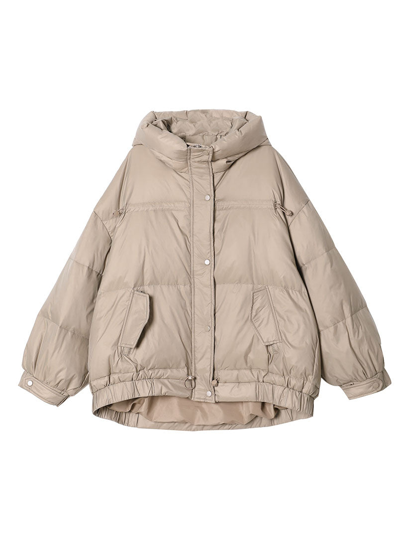 Women Khaki Zip Up drawstring Duck Down Puffer Jacket Winter