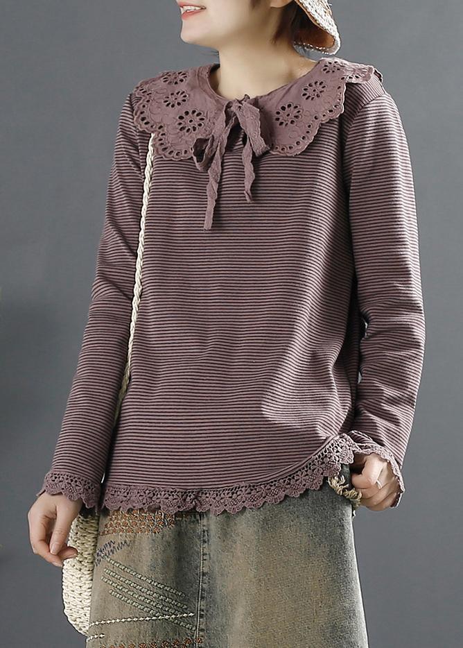 Women Lace Spring Style Shirts Purple Tops - Omychic
