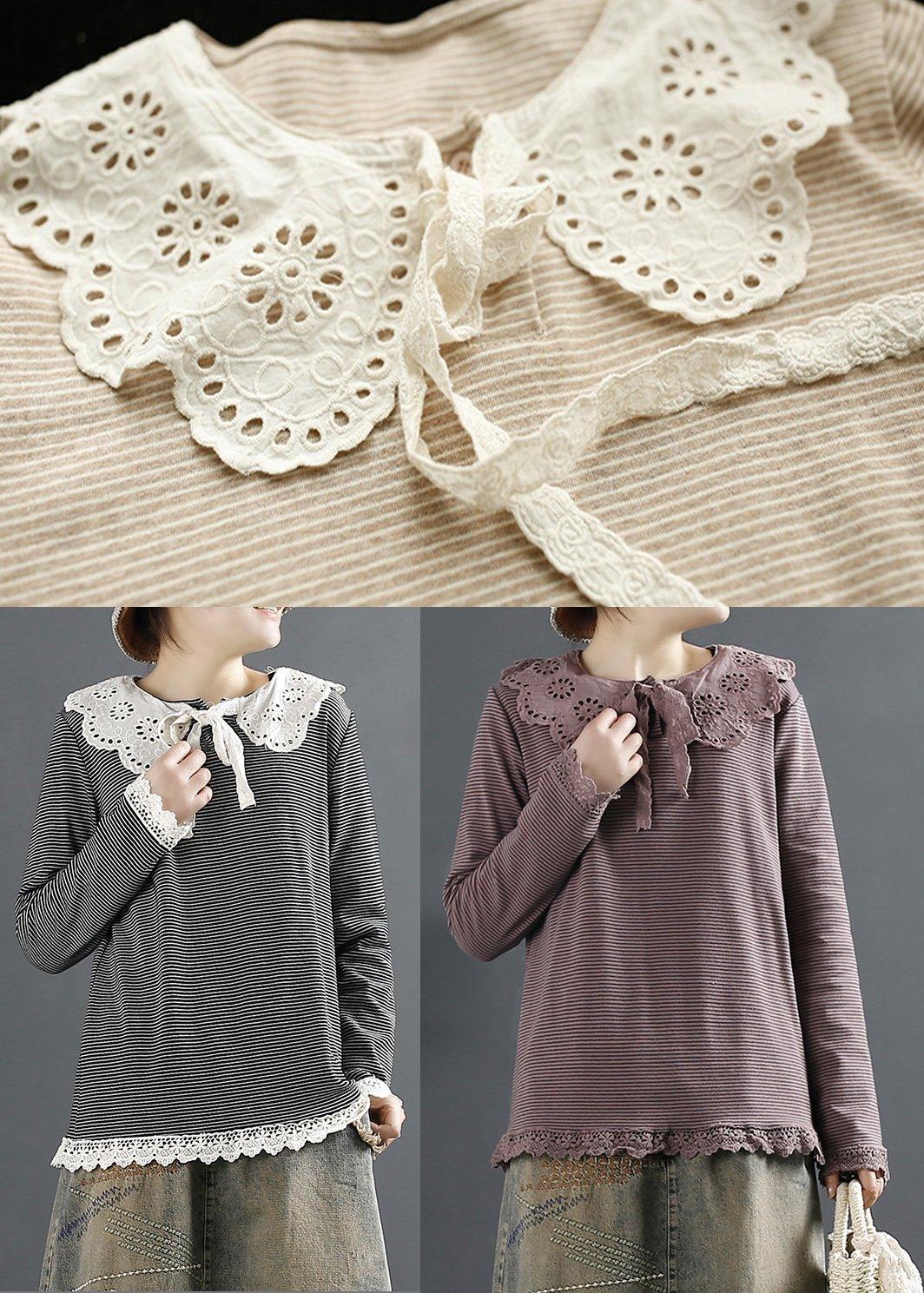 Women Lace Spring Style Shirts Purple Tops - Omychic