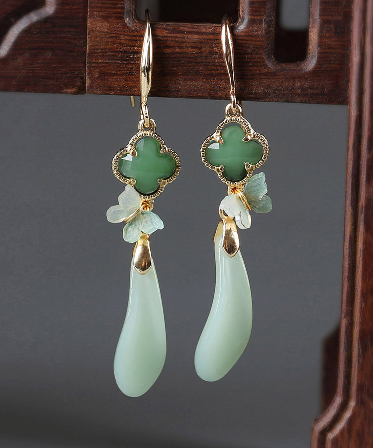 Women Light Green Sterling Silver Coloured Glaze Acrylic Drop Earrings