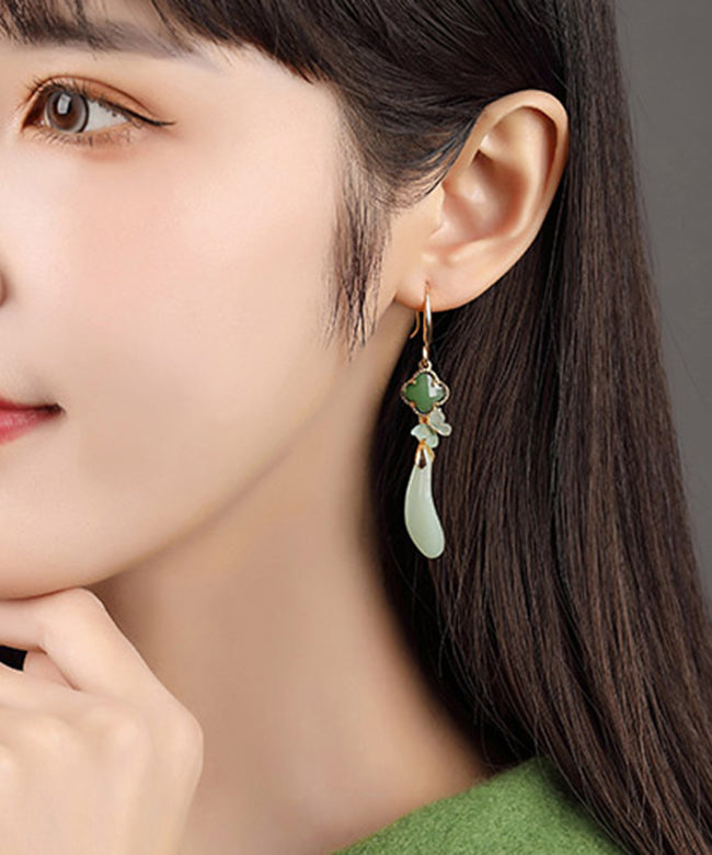 Women Light Green Sterling Silver Coloured Glaze Acrylic Drop Earrings