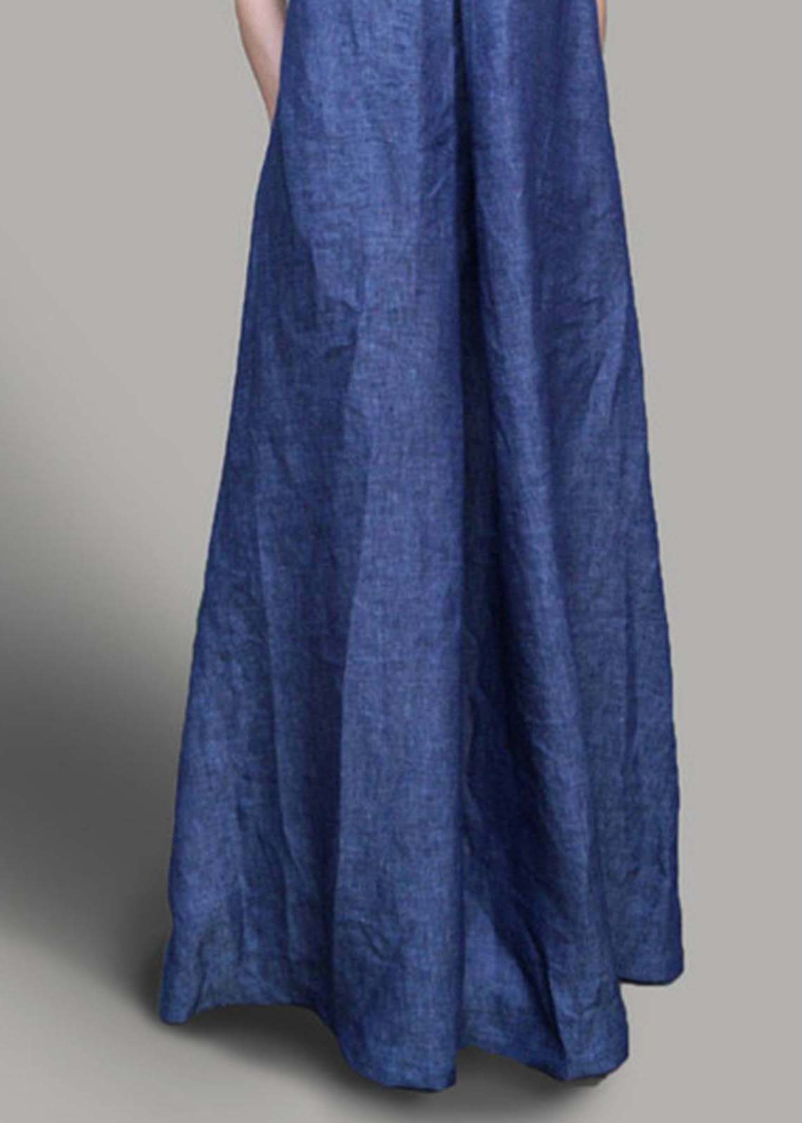 Women Navy Oversized Denim Holiday Dress Sleeveless - Omychic