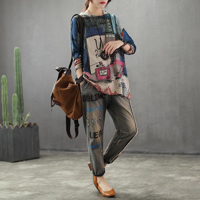Women New Casual Knitted Cotton Printing Sweater - Omychic