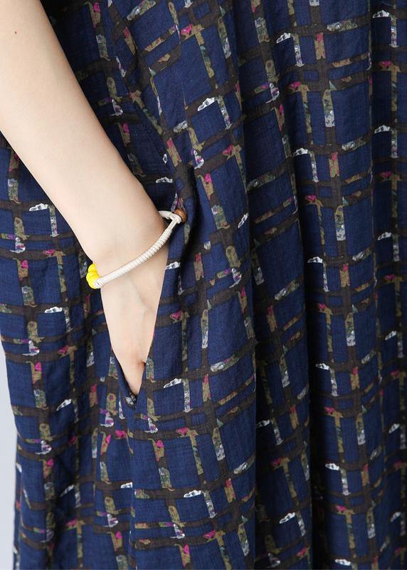 Women O-Neck Button Spring dresses Work Outfits Blue Print Dress - Omychic