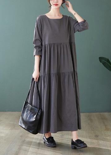 Women O Neck Cinched Spring Dresses Work Gray Art Dress - Omychic